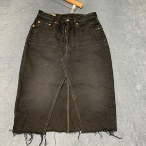 Levi's Mini Denim Skirt Womens W27 Black Cotton High Rise Button Fly Frayed‎ Hem